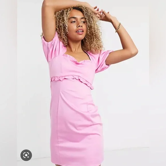 Pink Topshop Puff Sleeve babydoll mini dress size US 8/Medium - Picture 1 of 6